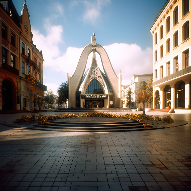 Mistyczny widok krakowskiej architektury w miękkim świetle, gdzie fotografia otworkowa łączy się z cyfrową interpretacją AI