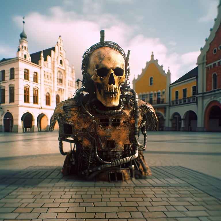 Mistyczny widok krakowskiej architektury w miękkim świetle, gdzie fotografia otworkowa łączy się z cyfrową interpretacją AI