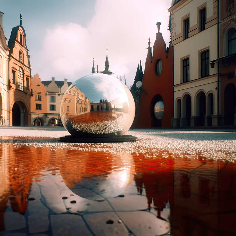 Mistyczny widok krakowskiej architektury w miękkim świetle, gdzie fotografia otworkowa łączy się z cyfrową interpretacją AI