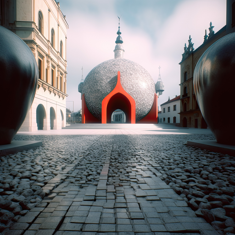 Mistyczny widok krakowskiej architektury w miękkim świetle, gdzie fotografia otworkowa łączy się z cyfrową interpretacją AI