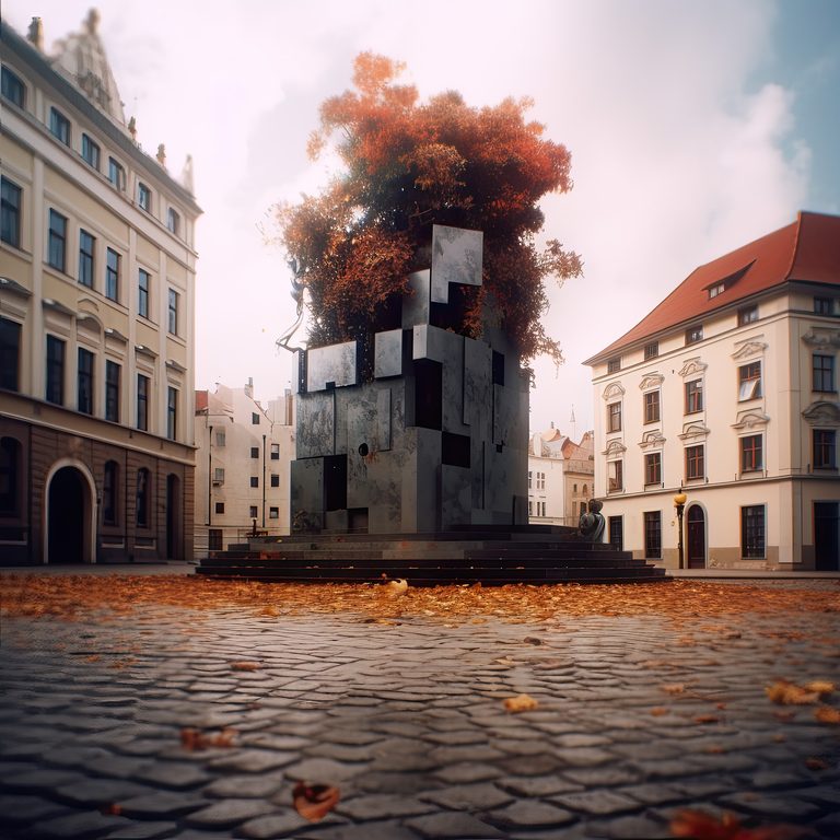 Mistyczny widok krakowskiej architektury w miękkim świetle, gdzie fotografia otworkowa łączy się z cyfrową interpretacją AI