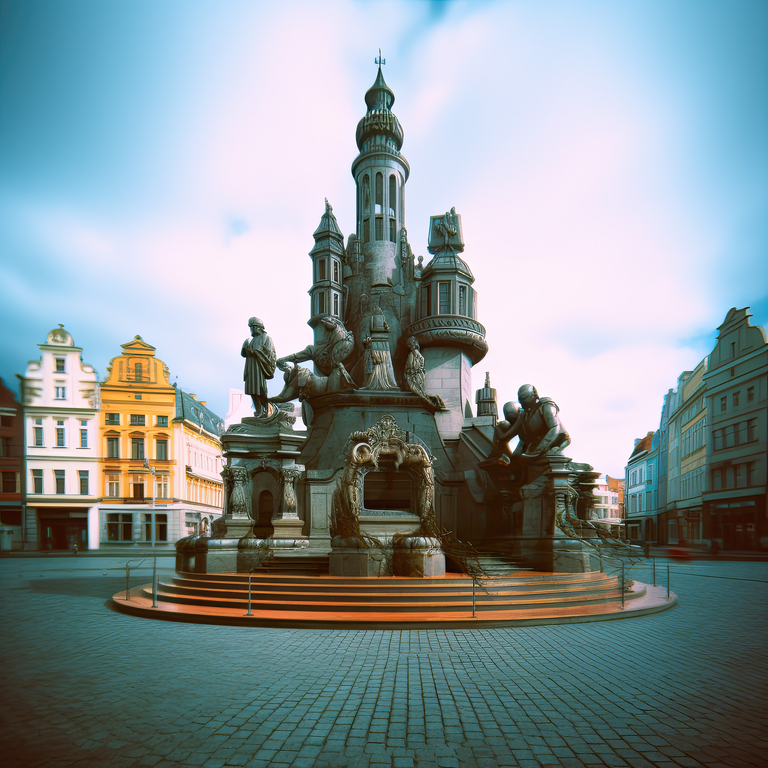 Mistyczny widok krakowskiej architektury w miękkim świetle, gdzie fotografia otworkowa łączy się z cyfrową interpretacją AI