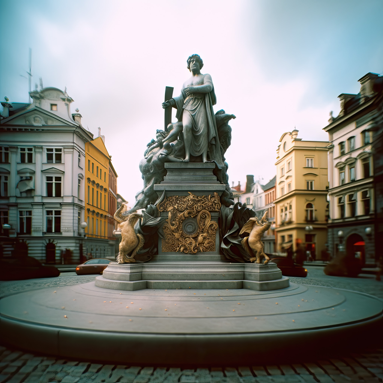 Mistyczny widok krakowskiej architektury w miękkim świetle, gdzie fotografia otworkowa łączy się z cyfrową interpretacją AI