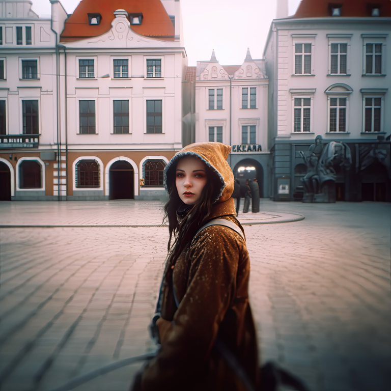 Mistyczny widok krakowskiej architektury w miękkim świetle, gdzie fotografia otworkowa łączy się z cyfrową interpretacją AI