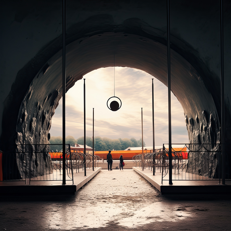 Mistyczna grafika przedstawiająca krajobraz, który powstał poprzez połączenie fotografii i interpretacji dokonanej przez AI